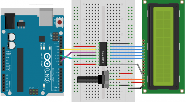 Arduino controlled LCD using a shift register and the SPI library