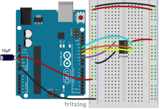 Programming ATtiny ICs with Arduino Uno and the Arduino IDE 1.6.4 or above